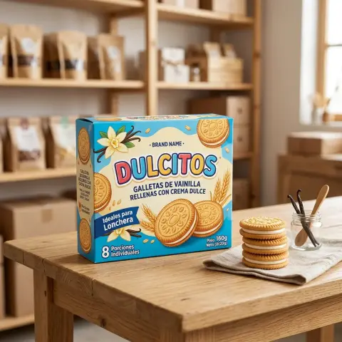 Caja de galletas rellenas con crema dulce