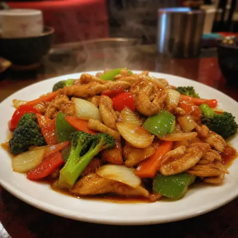 Pollo con verduras al wok