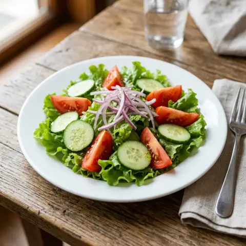 Ensalada de lechuga tomate pepino y cebolla
