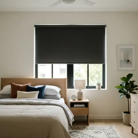 Roller blackout a medida para dormitorio