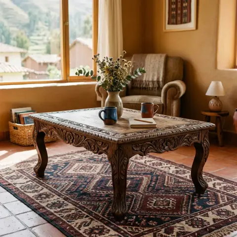 Mesa de centro de madera tallada