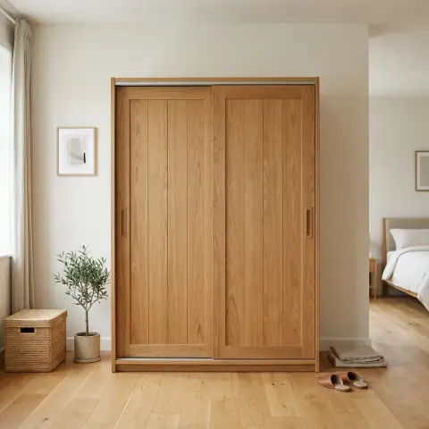 Clóset de madera con puertas corredizas