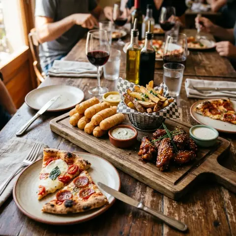 Piqueos para compartir con pizza artesanal