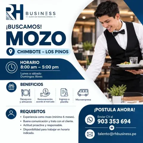 RH Business — Convocatoria: Mozo en Restaurante (Chimbote)