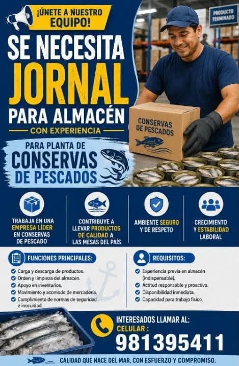 Afiche del aviso: Jornal para almacén (planta de conservas de pescados)