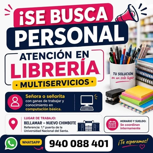 Afiche del aviso: Personal para atención en librería