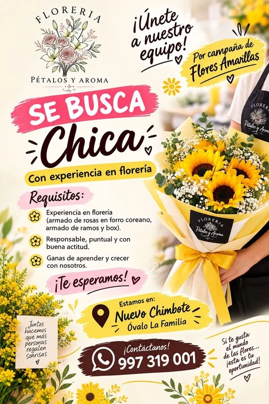 Afiche del aviso: Chica con experiencia en floristería