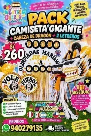 Pack camiseta gigante + cabeza de dragón + 2 letreros