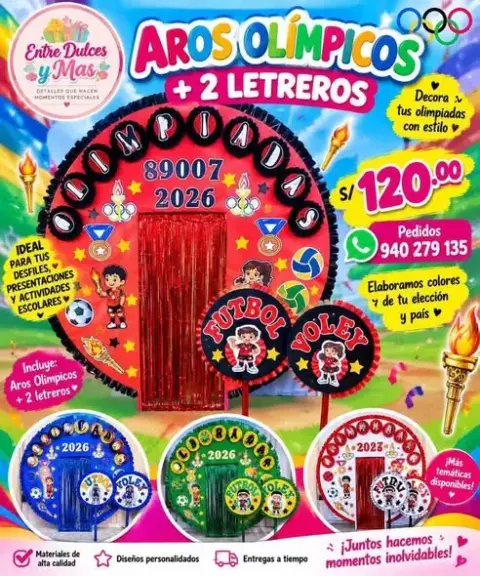 Aros olímpicos con 2 letreros personalizados