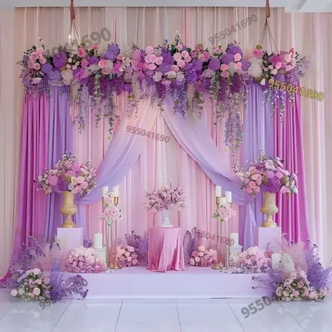 Alquiler de toldos con telas lila malva y violeta en Chimbote