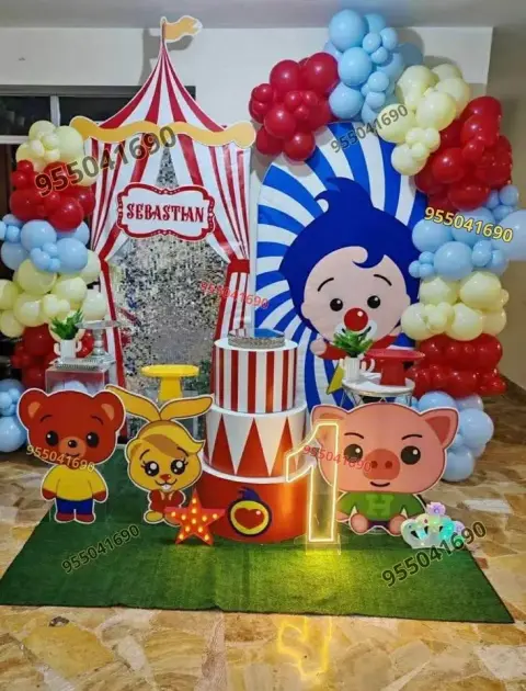 Centros de mesa premium del Payasito Plim Plim en Chimbote