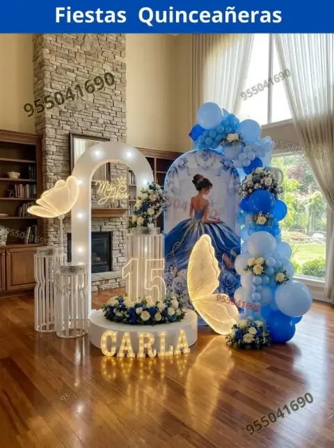 Decoración de 15 años en celeste bebé y turquesa en Chimbote