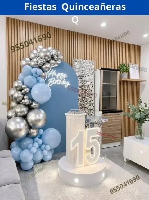 Fiesta de quinceañera economica en casa con globos metalicos Nuevo Chimbote