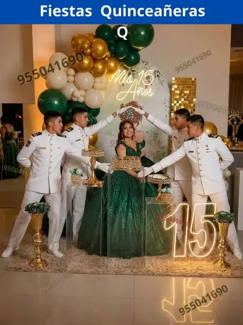 Decoracion economica de 15 años en verde claro y jade Coishco