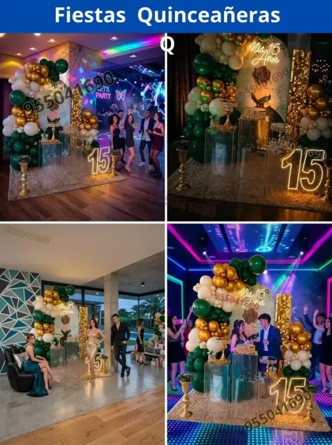 Decoracion de quinceañeras en verde botella y verde petroleo Nuevo Chimbote
