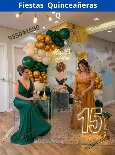 Decoracion de quinceañeras en verde botella y verde petroleo Nuevo Chimbote