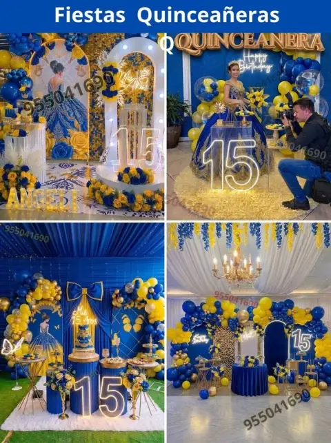 Decoracion de quinceañeras en tonos amarillos y azules en Campo Nuevo