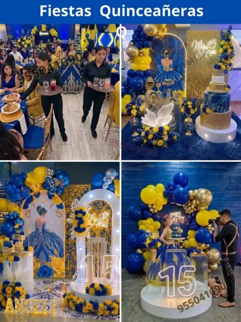 Decoracion de quinceañeras en tonos amarillos y azules en Campo Nuevo