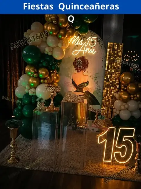 Fiesta familiar de 15 años en verde botella y verde petroleo Cambio Puente
