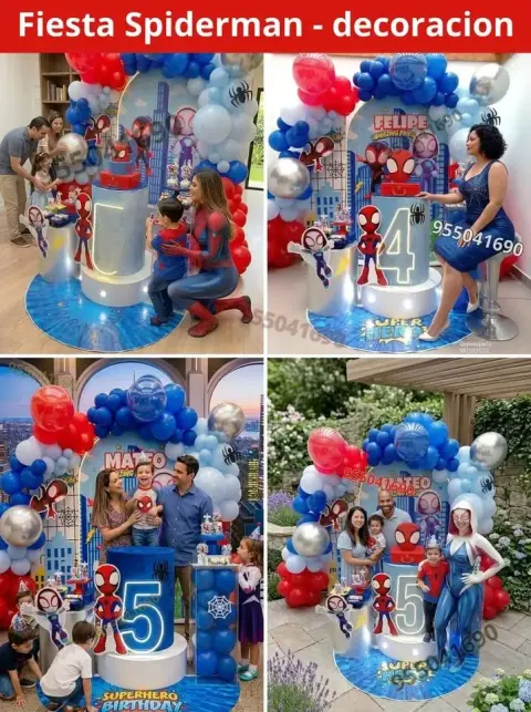 Decoracion de El Hombre Araña para fiesta de 4 años en Guadalupito