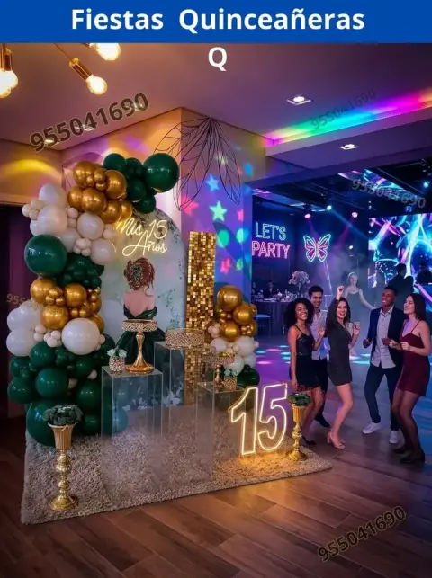 Alquiler de mobiliario y decoracion pequeñita de 15 años verde esmeralda Santa