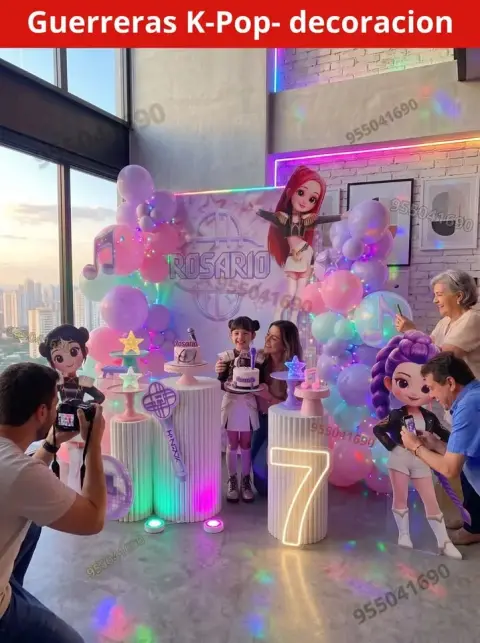 Pack de fondo y estandarte de las guerreras K-pop para cumpleaños Campo Nuevo