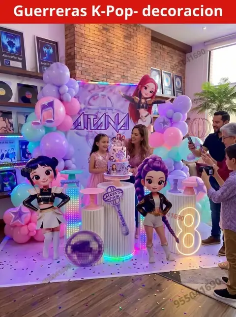 Pack de fondo y estandarte de las guerreras K-pop para cumpleaños Campo Nuevo