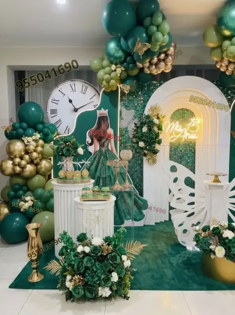 Decoración de quince años en tonos verdes en Santa
