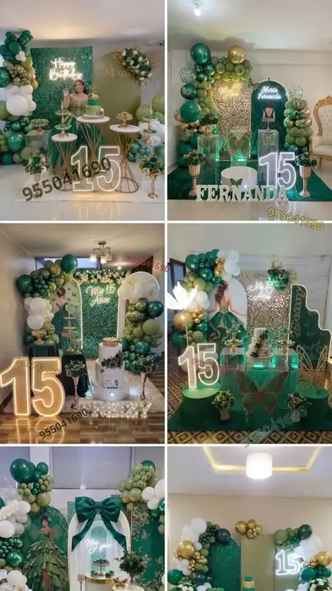 Quince años en tonos verdes con decoracion verde claro y verde oscuro en Santa
