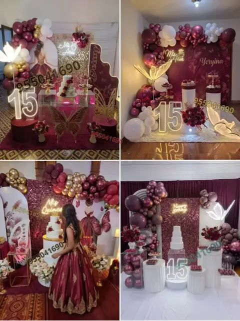 Mi fiesta de quince años en color borgoña y rojo oscuro en Casma