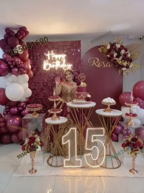 Decoración de quince años en vino seco y granate en Cambio Puente