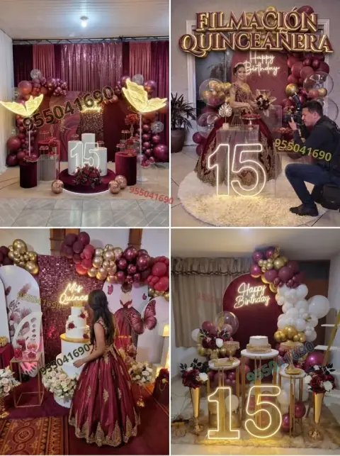 Decoración de quince años en vino seco y granate en Cambio Puente