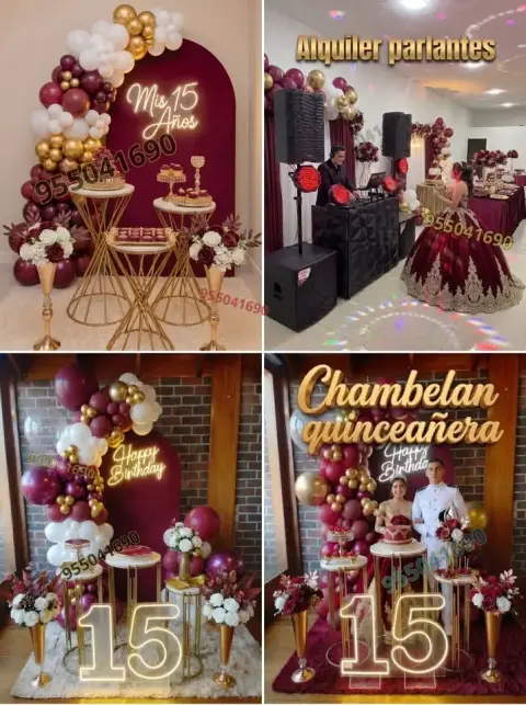 Decoración de quince años en vino seco y granate en Cambio Puente
