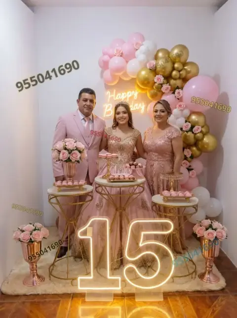 Decoración estilo princesa en rosa palo y blanco en Chimbote