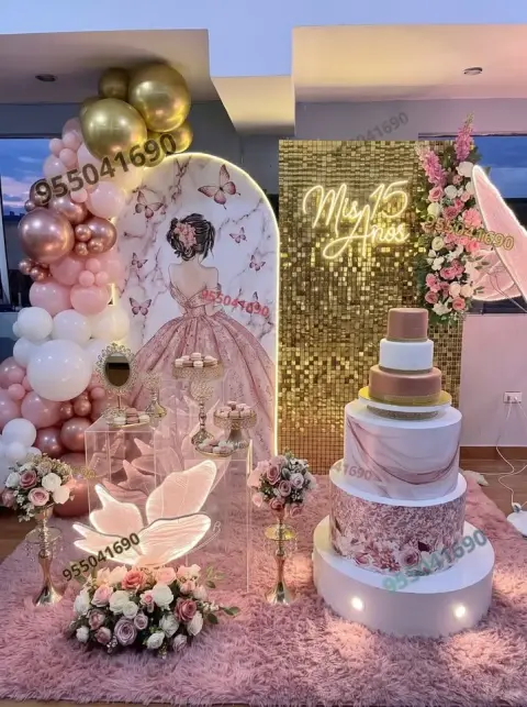 Decoración estilo princesa en rosa palo y blanco en Chimbote
