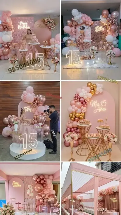 Decoración palo rosa para quinceañera de gala en Chimbote