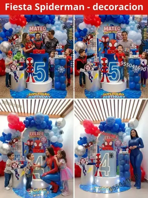 Decoración de Spiderman y el Hombre Araña para los 4 años (S/ 300)