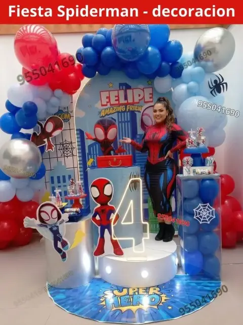 Decoración de Spiderman y el Hombre Araña para los 4 años (S/ 300)