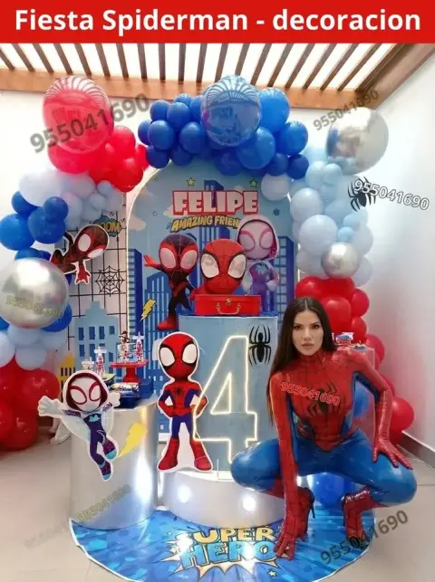 Decoración de Spiderman y el Hombre Araña para los 4 años (S/ 300)