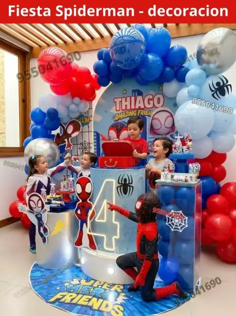 Decoración de Spiderman y el Hombre Araña para los 4 años (S/ 300)