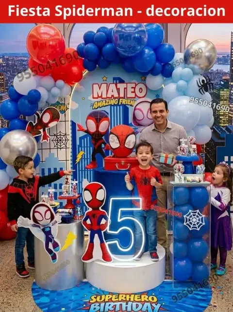 Decoración de Spiderman y el Hombre Araña para los 4 años (S/ 300)