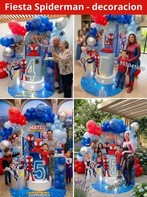Decoración de Spiderman y el Hombre Araña para los 4 años (S/ 300)