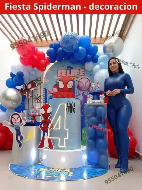 Decoración de Spiderman y el Hombre Araña para los 4 años (S/ 300)