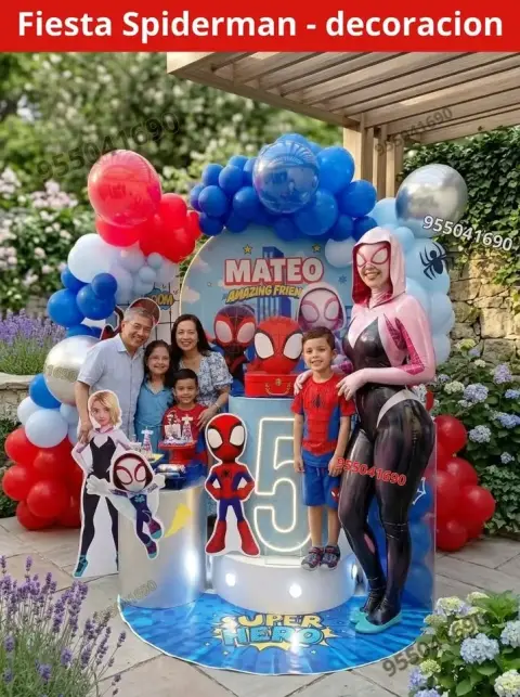 Decoración de Spiderman y el Hombre Araña para los 4 años (S/ 300)