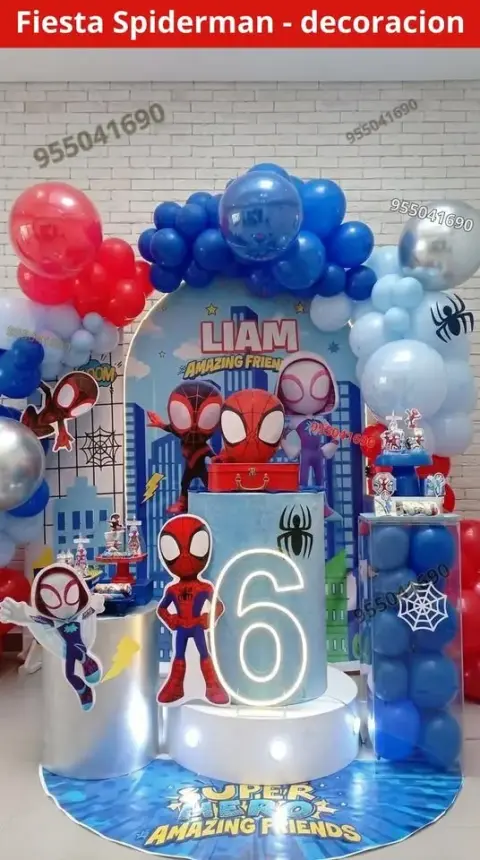 Decoración de Spiderman y el Hombre Araña para los 4 años (S/ 300)