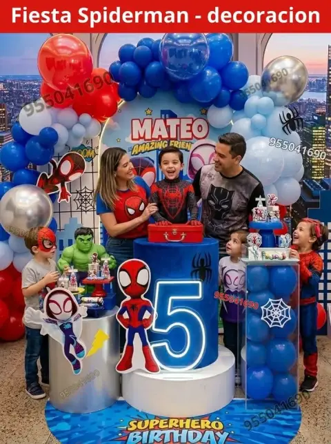 Decoración de Spiderman y el Hombre Araña para los 4 años (S/ 300)