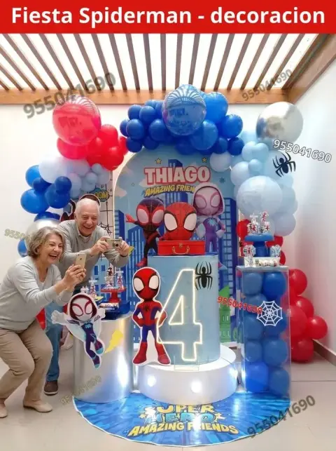 Decoración de Spiderman y el Hombre Araña para los 4 años (S/ 300)