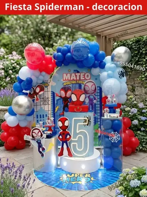 Decoración de Spiderman y el Hombre Araña para los 4 años (S/ 300)