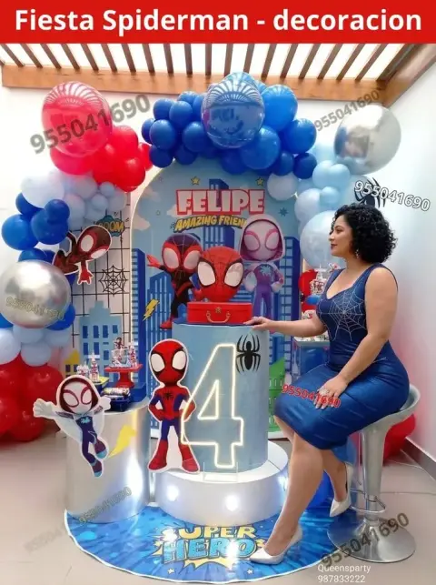 Decoración de Spiderman y el Hombre Araña para los 4 años (S/ 300)