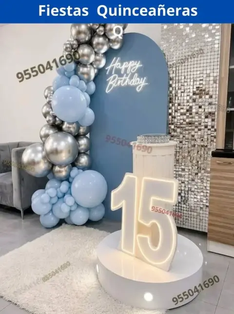 Decoración de 15 años en casa o salón — todos los colores (desde S/ 120)